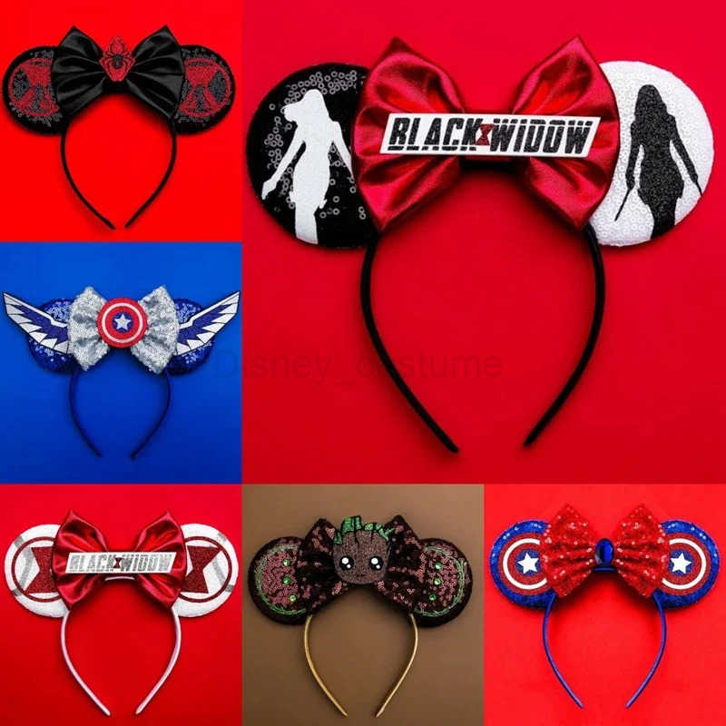 Disneys Marvel Ears Headbands Women Iron Man Hair Accessories Girls Sequeins Bow Hairband Kids The Avengers Headwear Super Heroes X250425