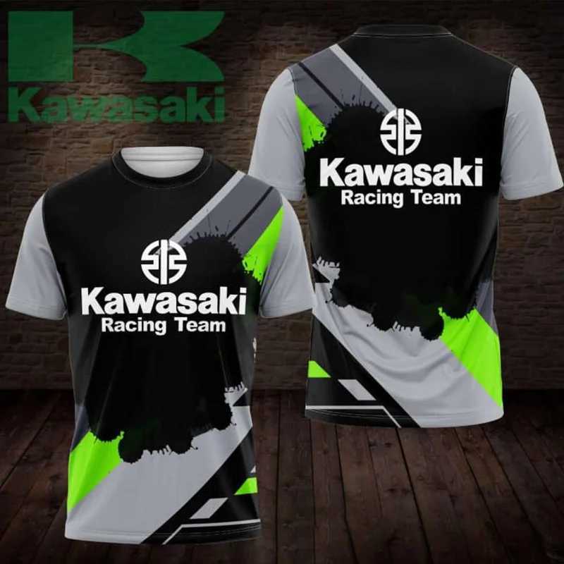 2024 Summer New Mens Motorcycle T-shirt Kawasaki 3D Printed Casual Short Sleeve Breathable T-shirt W250425