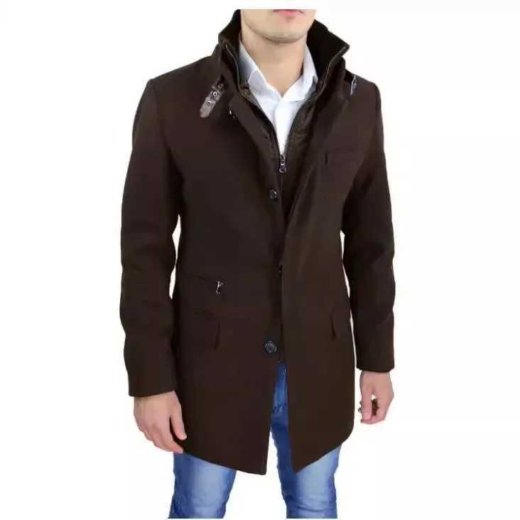 Pop 2024 Autumn And Winter New Product Mens Large-size Zippered Faux Two-piece Woolen Overcoat From Japan And South KoreaT251125