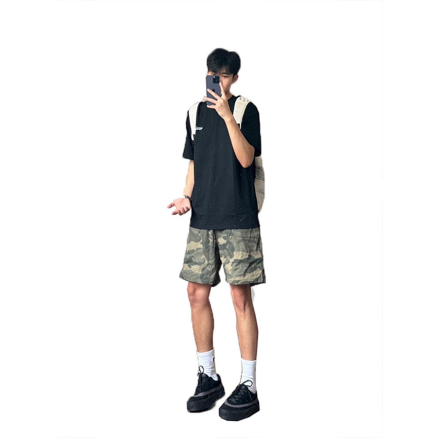 Camouflage shorts men's summer new style American high street trendy brand rivet pure cotton work loose and versatile five quarter pants