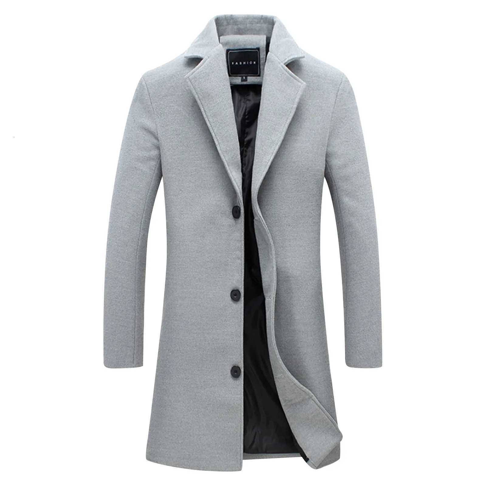New Winter MenS Coat Fashionable Warm Mid-Length Windbreaker MenS Casual Wool Korean Style Slim WindbreakerT251125