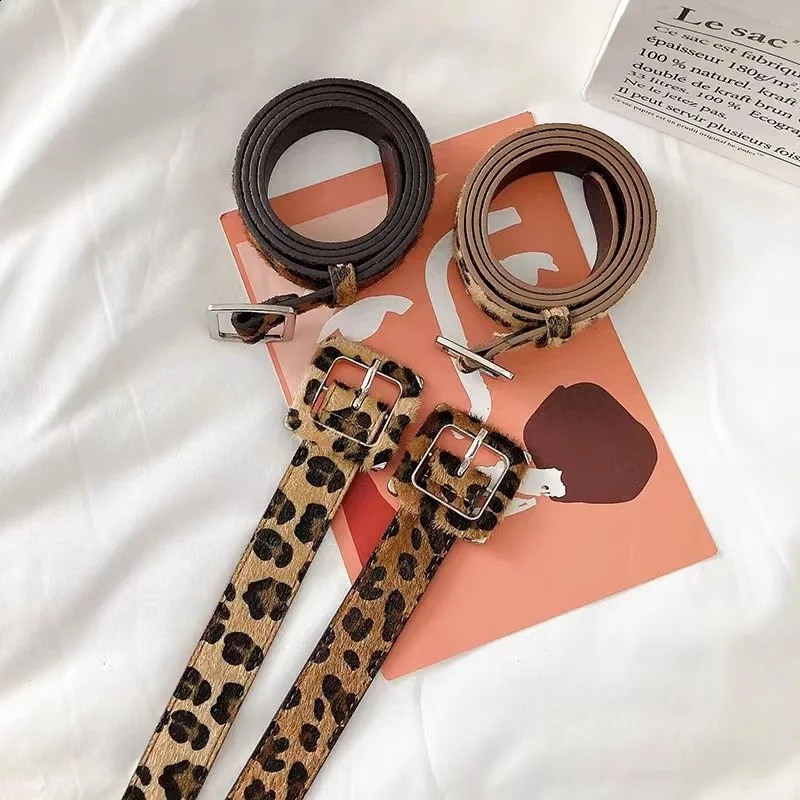 Womens waist belt decoration Korean version leopard print ruffled needle buckle fashionable jeans with a pleated casual style at the 250417
