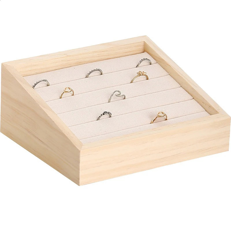 1pc Wood Jewelry Display Tray Pendant Earrings Stand Holder Ring Cases Box Desktop Jewellery Storage Rack Counter Showcase Props 250424