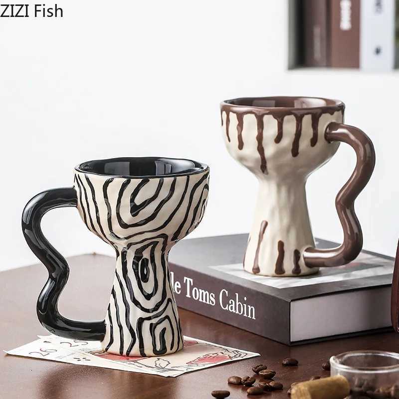 Vintage High Cup Ceramic Mug Office Afternoon Tea Coffee Cup Restaurant Ice Cream Dessert Cup European Household Cup Gifts Y251125