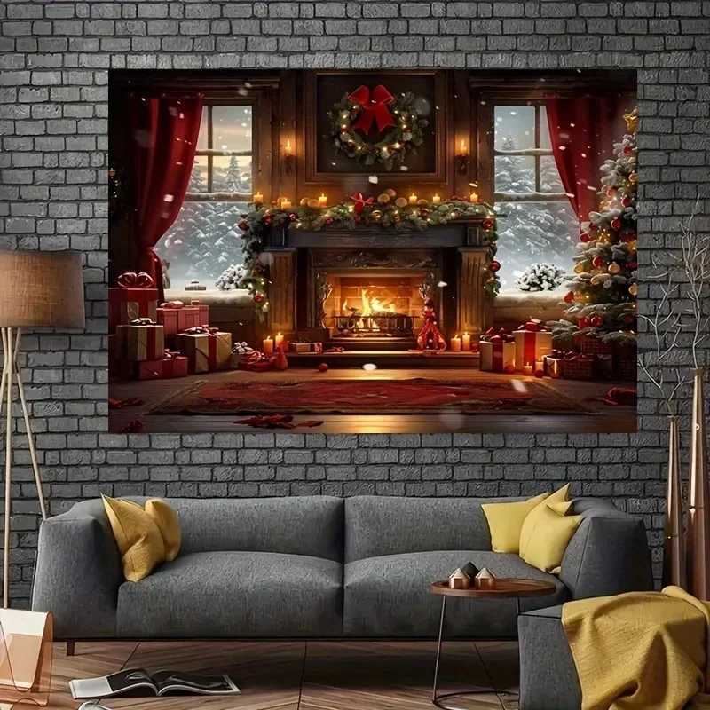 Christmas Day party decoration background cloth stove garland Christmas tree tapestry suitable for home outdoor decorationM251125