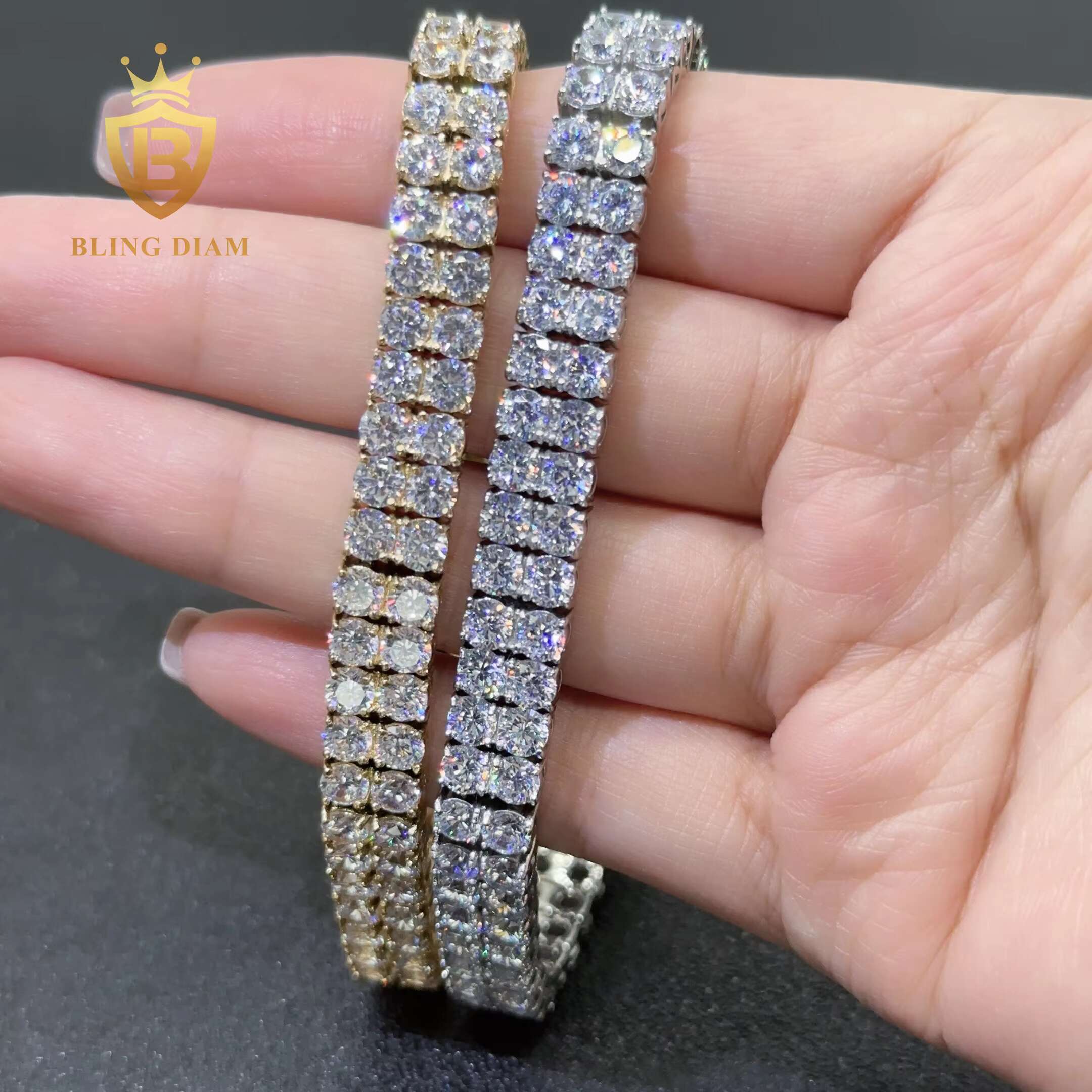 In Stock Hip Hop Two Row 4mm 8.25 Stainless Steel 316L 5a Cubic Moissanite Tennis Chain Bracelet for Men and Women