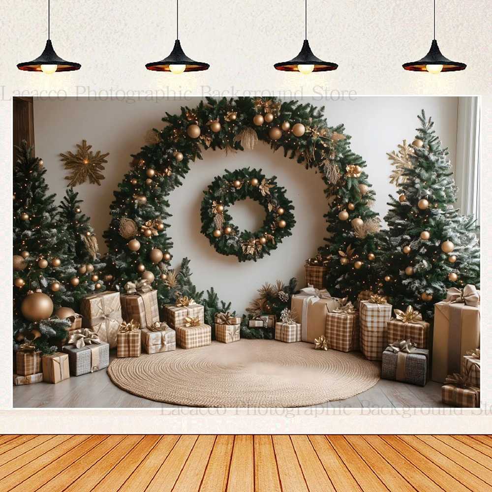 Merry Christmas Wreath Winter Holiday Photography Background Santa Claus Family Christmas Eve Party Decorative Photo BackdropM251125
