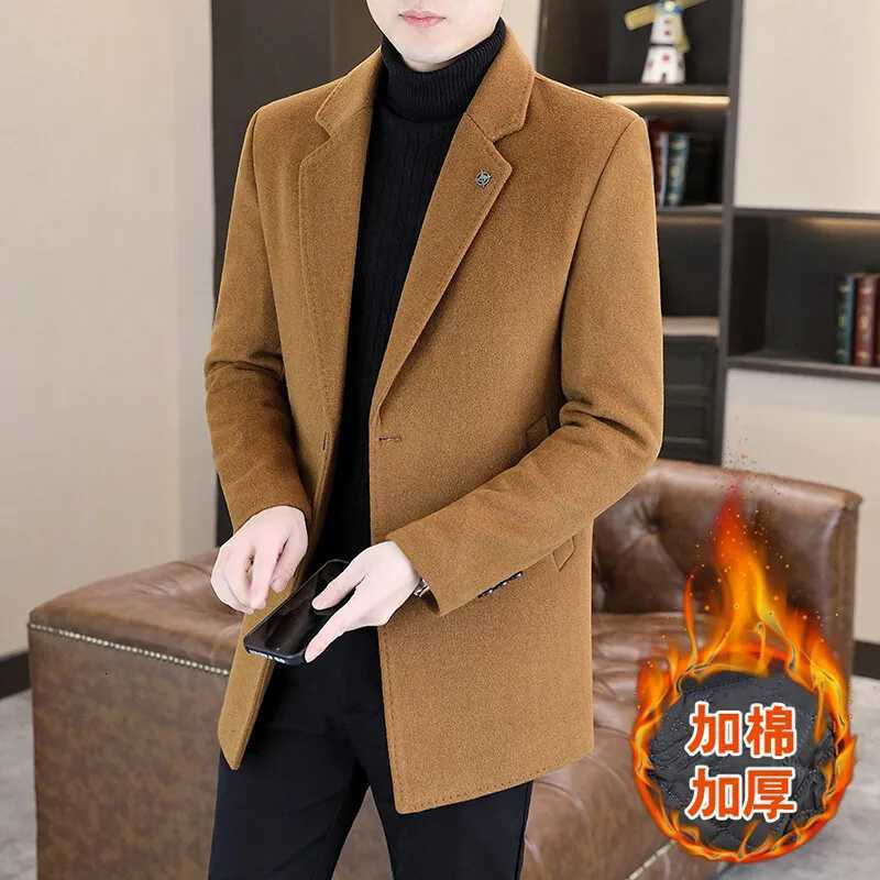 Autumn Korean Version Mens Woolen Jacket Medium Length Casual Business Trench Coat Wool Blends Social Streetwear Overcoat 4XLT251125