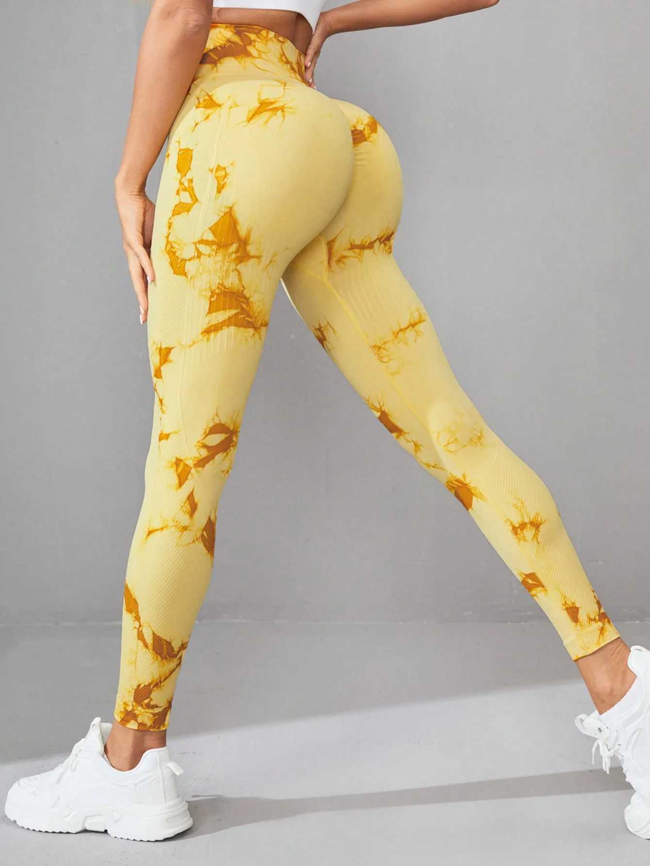 Tie dye yoga pants exercise legs high waist hip lifting push ups womens tight fitting fitness exercise gym legsC250425