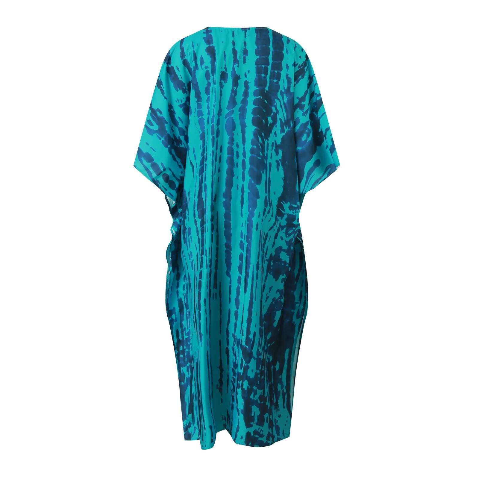 Dongdumaoyi Fitshinling Halo Dyeing Vintage Beach Long Dress Women V Neck Oversize Robe Side Split Loose Kaftan Holiday Boho Maxi Dresses
