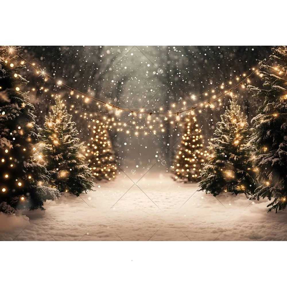 Winter Pine Forest Christmas Photography Background Wonderland Snow Scenic Family Party Decor Backdrop for Photo StudioM251125