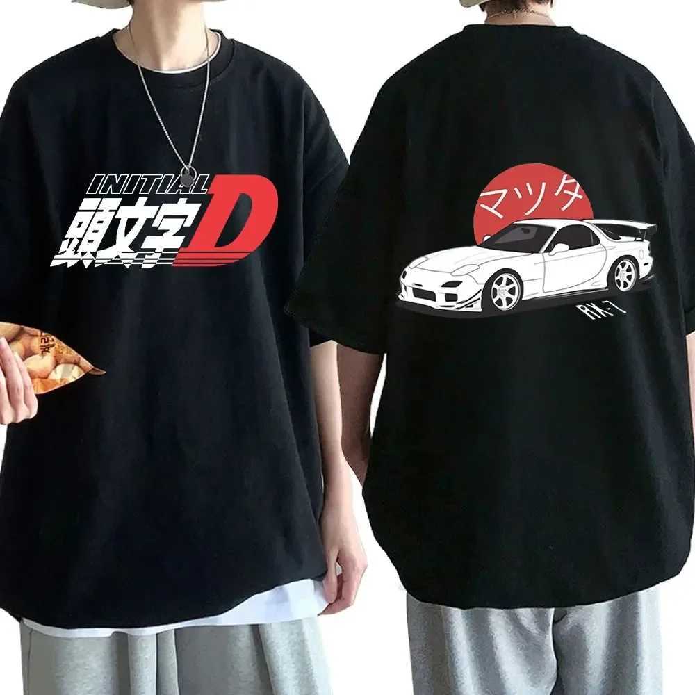 Anime Drift AE86 Original D Double sided T-shirt O-neck Short sleeved Summer Casual Unisex R34 Skyline GTR JDM Manga T-shirt W250425