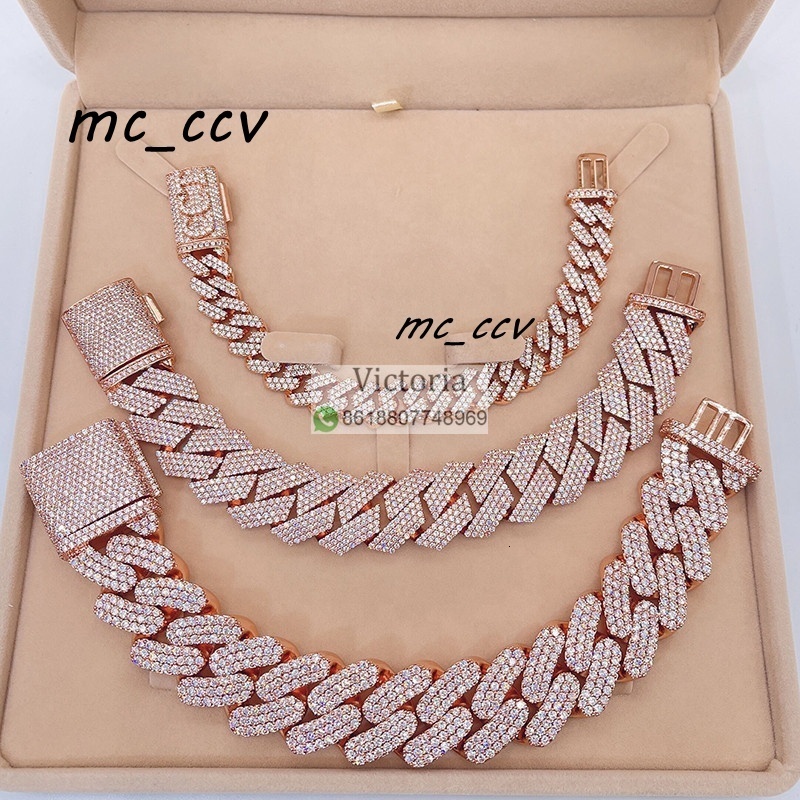 Hip Hop 13MM 20MM 23MM Miami Cuban Link Men Iced Out Rose Gold Moissanite Cuban Bracelet