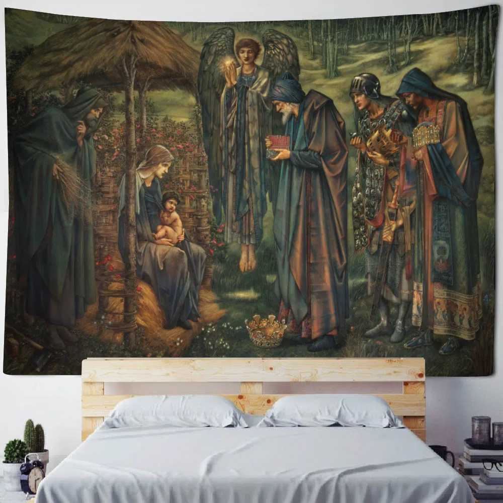 Christmas tapestry winter snow view Santa Claus elk fireplace room art decoration wall hanging cloth Christmas giftsM251125