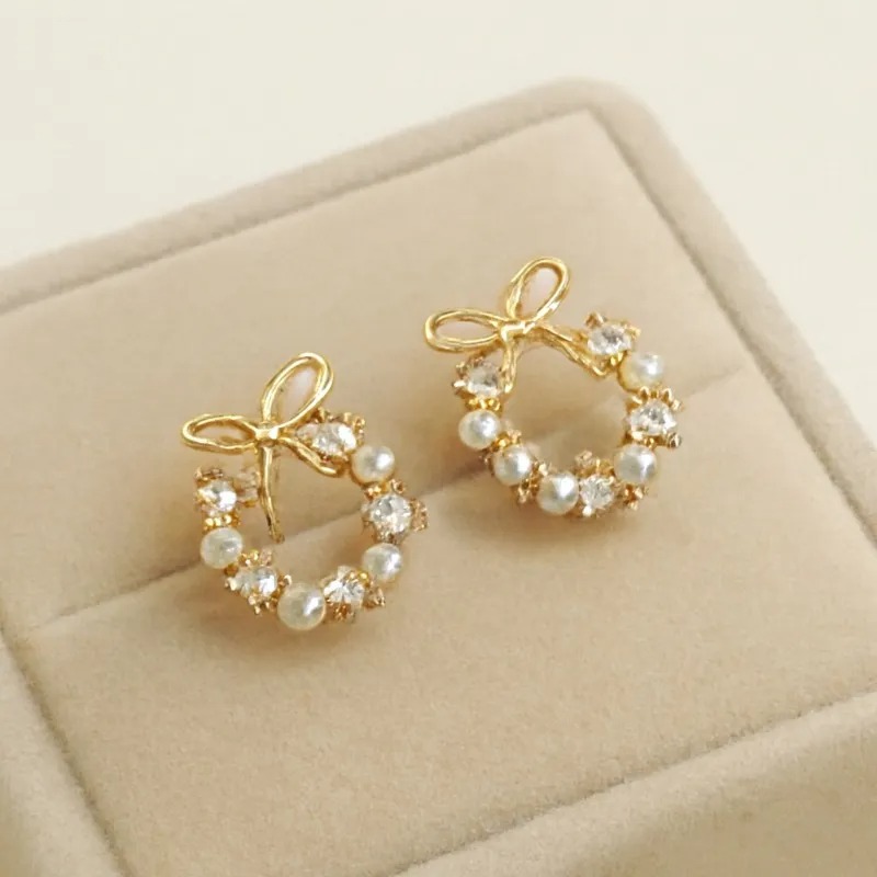 Korean style small bow new trendy internet famous elegant versatile stud earrings for women H260202