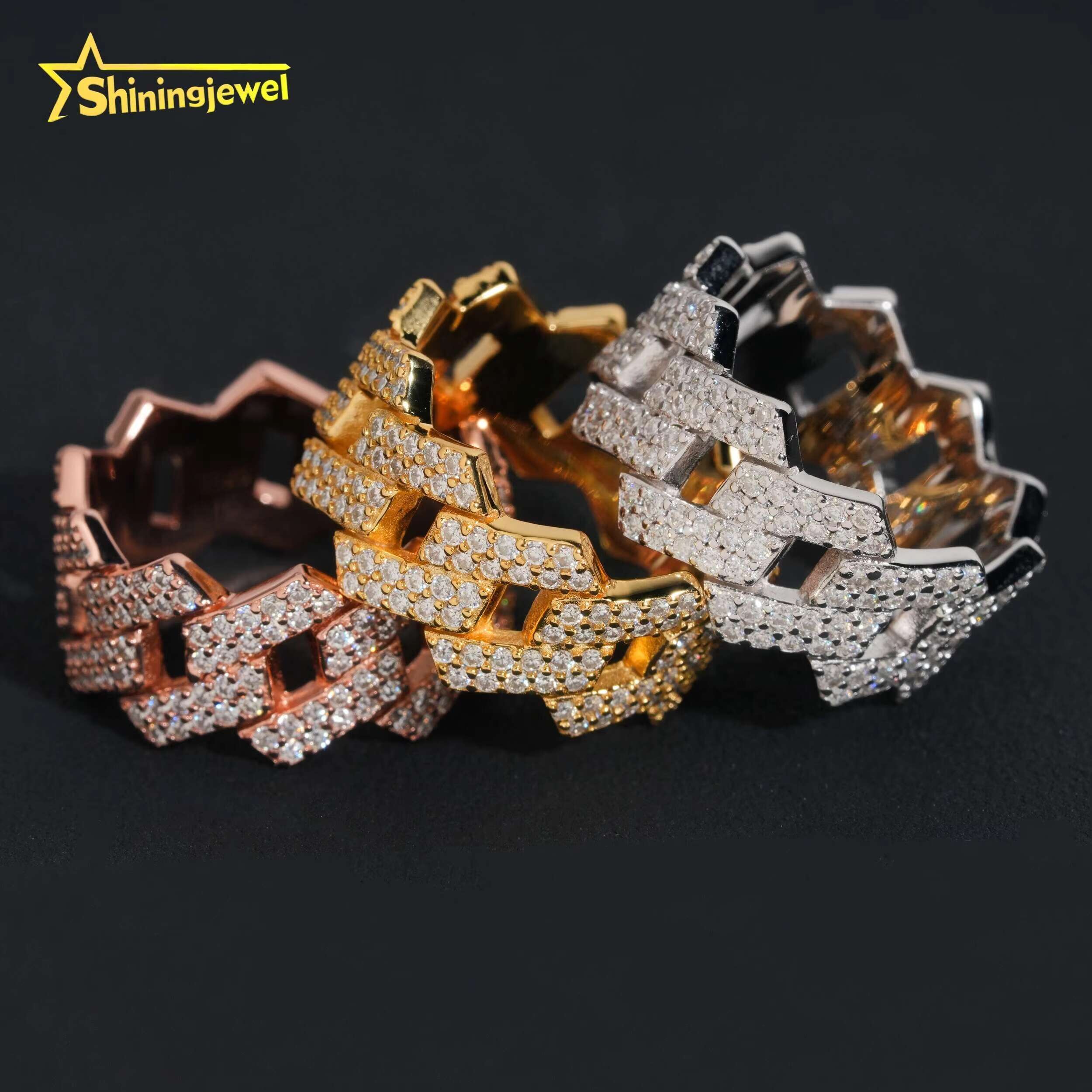 Factory Direct High Quality Hip Hop Two Row 925 Sterling Silver Moissanite Iced Out Cuban Ring