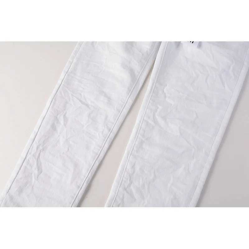 Fashion Mens American High Street Distressed White Blank Stretch Skinny Button Fly Ripped Jeans Pants Y251124