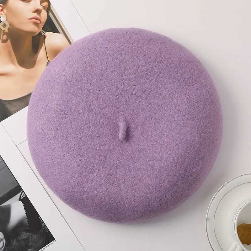 Womens Fashion Violet Beret Women French Stylish Wool Blend Artist Hat Winter Female Warm Soft Painter Hat Ladys Purple Beret J251125