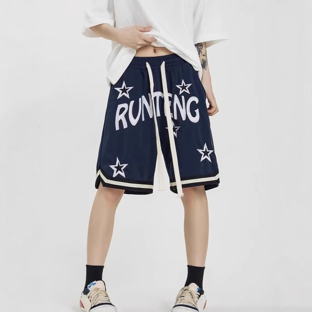 American basketball shorts men's summer trendy brand star embroidered five quarter high street sports casual pants