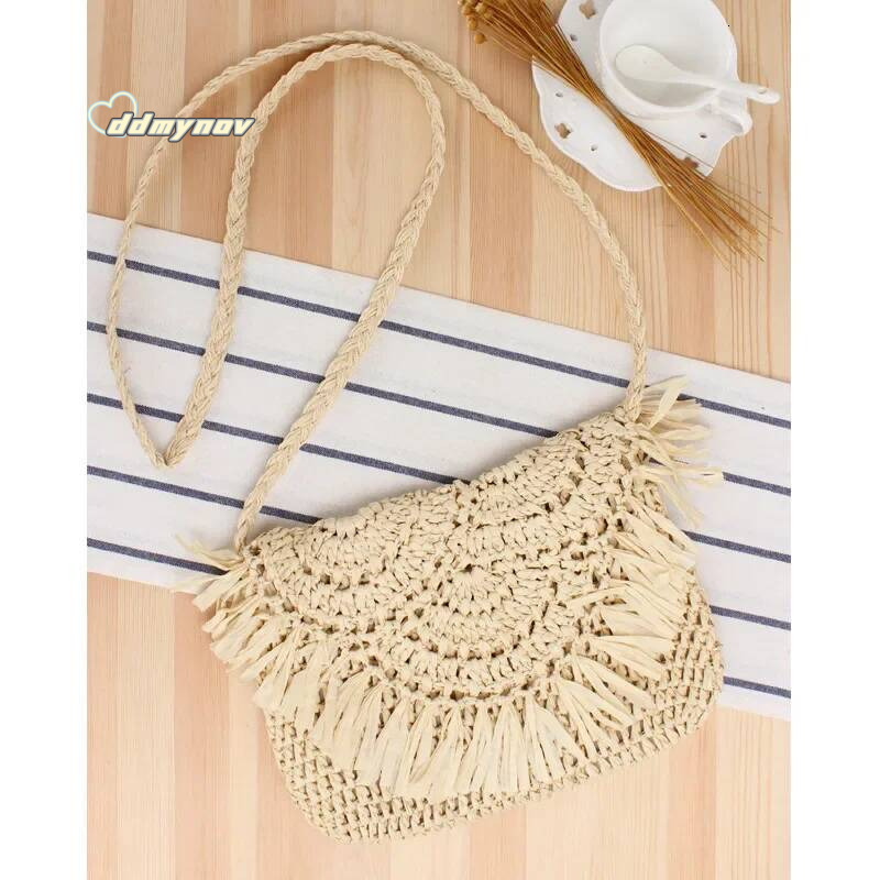 Summer Straw For Women Handmade Tassel Beach 2022 Raffia Rattan Woven Handbags Vacation Shoulder Crossbody Bags Clutch ddmynov