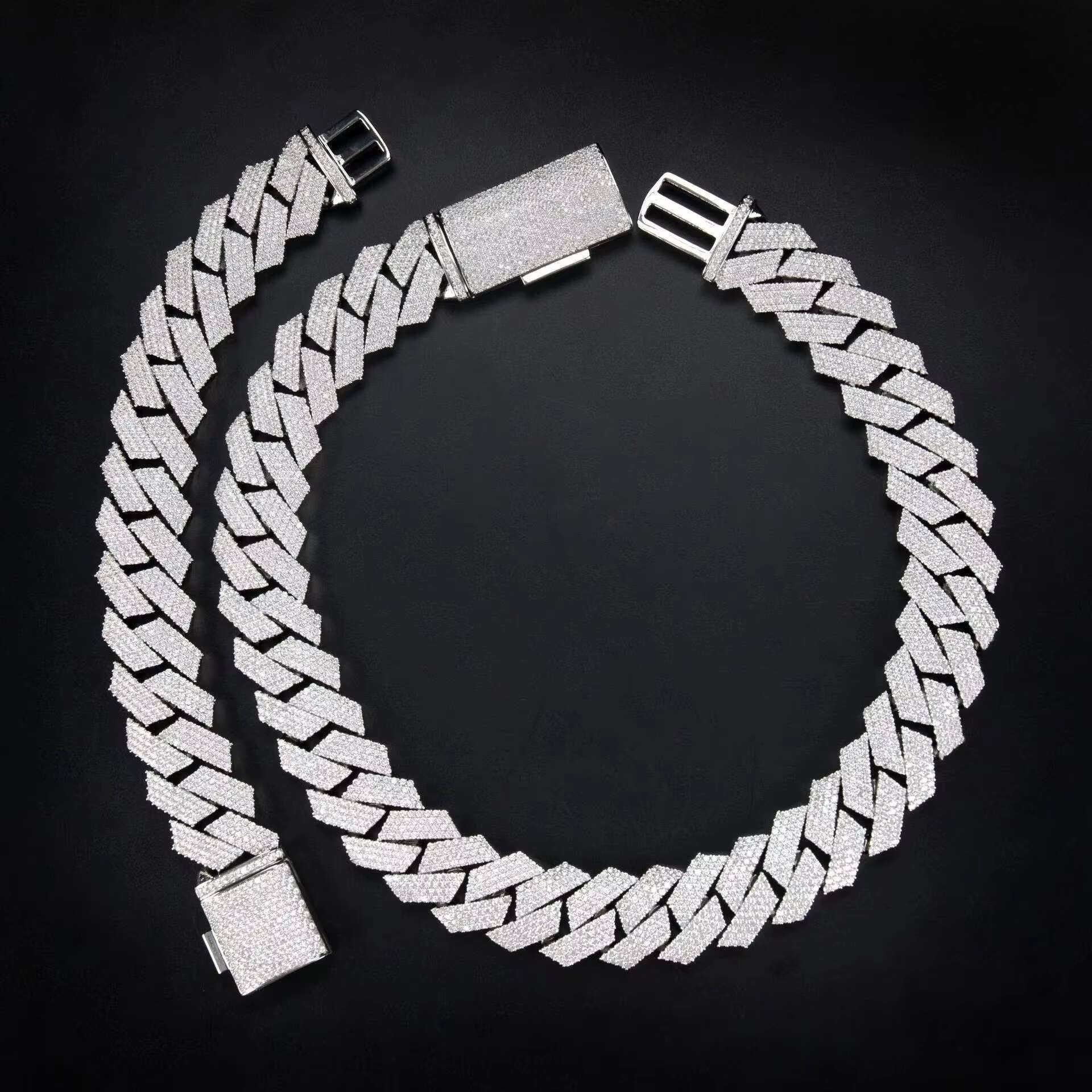 S925 Sterling Silver Inlaid VVS Full Moissanite Hip-hop Trendy Cuban Moissanite Bracelet Necklace