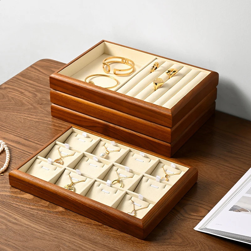Oirlv Wooden Jewelry Box Jewelry Organizer Multifunctional Ring Necklace Bracelet Earrings Storage Tray Jewelry Display Props 250424