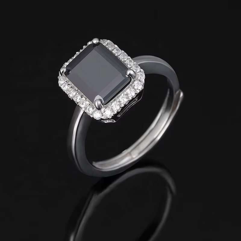 YSYH 925 Silver Gold Plated Square Cut Moissanite Ring 3ct Big Size Black Moissanite Ring for Women