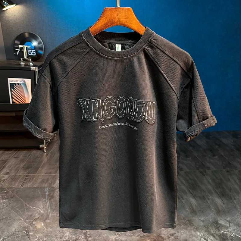 2025 New High Street Retro Printed Round Neck Short Sleeve T-shirt Suitable for Men Loose Breathable Casual Trendy Top W250425