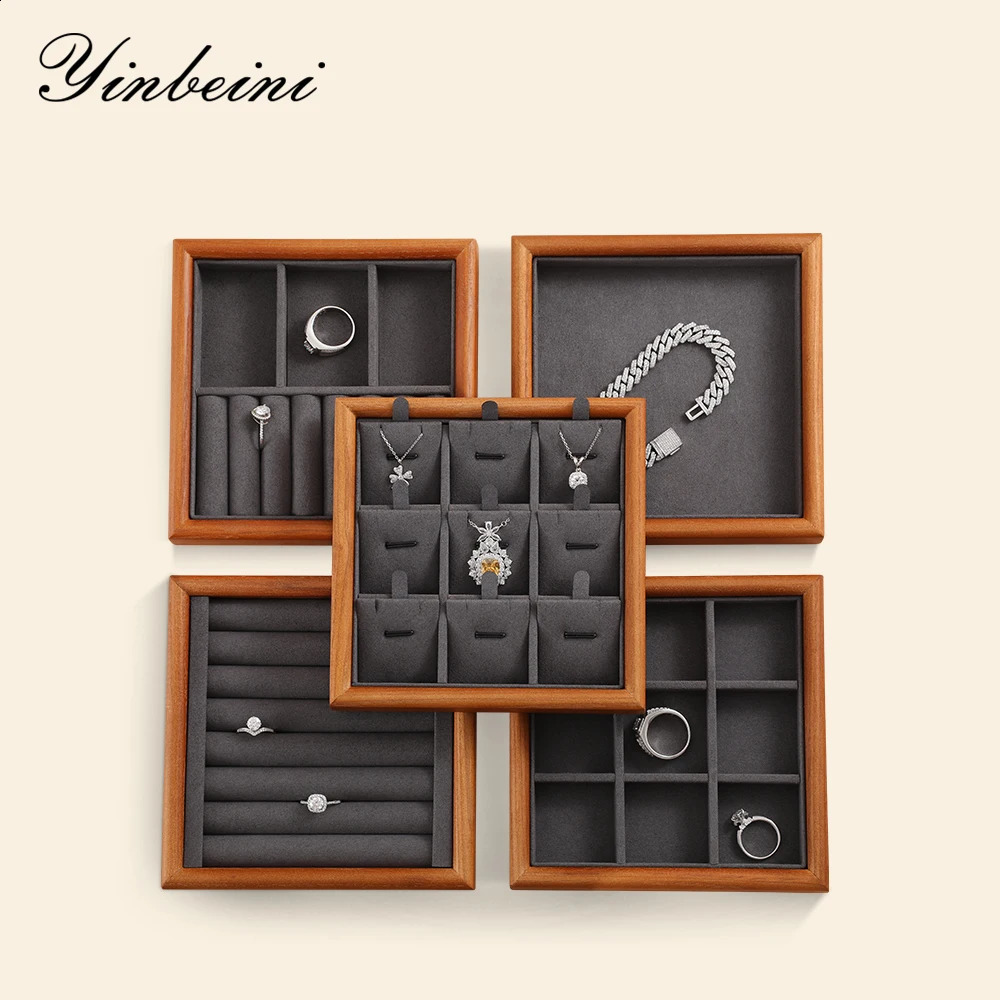 Yinbeini Ring Earrings Organizer Necklace Bracelet Display Tray Wooden Jewelry Storage Tray P027 250424