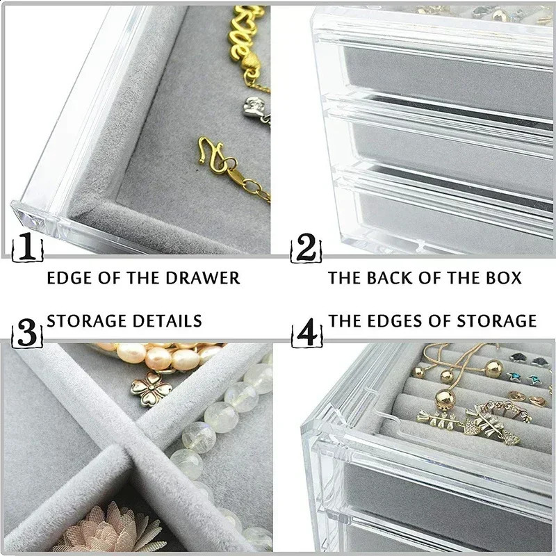 Acrylic Jewelry Organizer-3-5 Drawers Stackable Display Storage Earrings Necklace Velvet Bracelets Box Holder Case for Women 250424