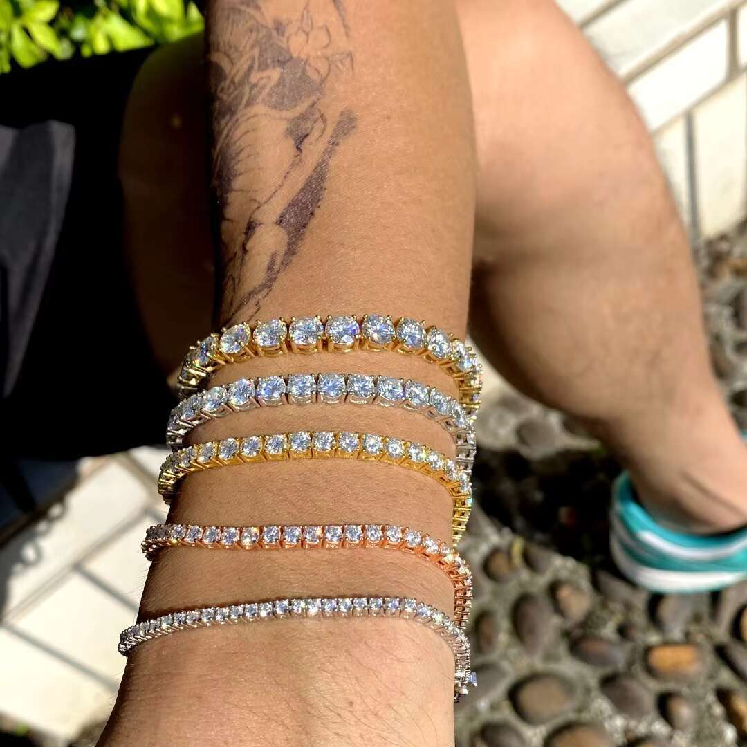 Wholesale 2Mm 3Mm 4Mm Fashion Fine VVS Gold 925 Silver Clustered Lab Grown Diamond Moissanite Necklace Tennis Bracelet Chain