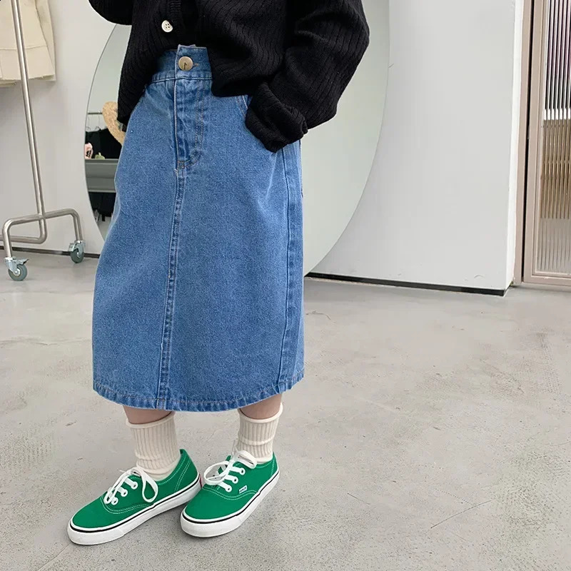 5039C inventory cleaning childrens clothing girls skiing in spring and summer selling in Korea girls long leather fashion denim skiing 250424