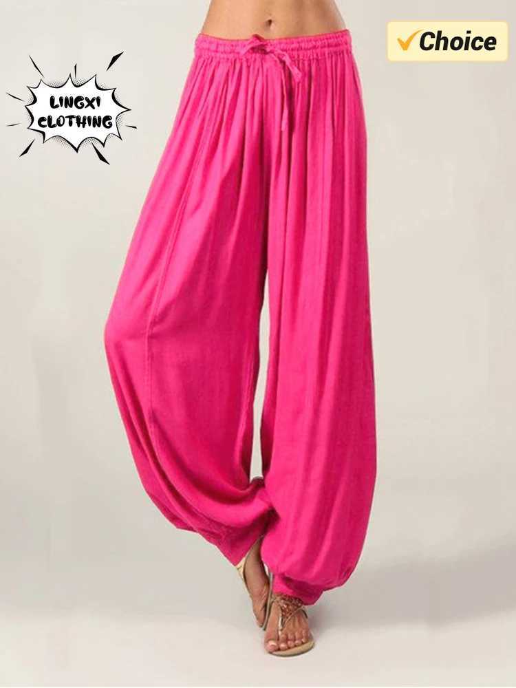2024 Summer New Womens Solid Color Lantern Pants Loose Fold Drawstring Casual Ankle Sports Pants Harlan PantsC250425