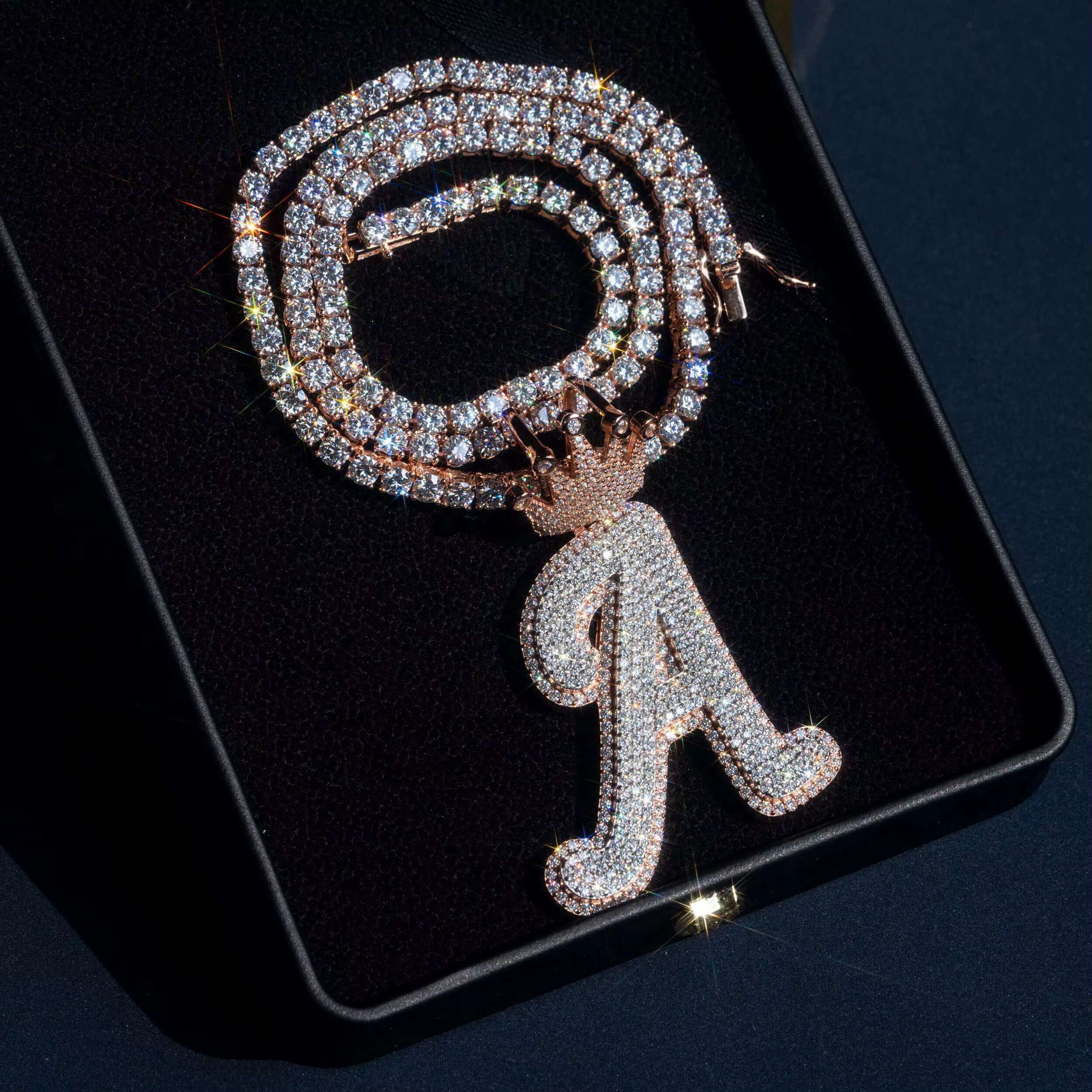 GRA Certificated Pass Diamond Tester 2.5 Tall Crown Bail Custom Letter Initial Name Pendant Fit for 4mm Tennis Chain