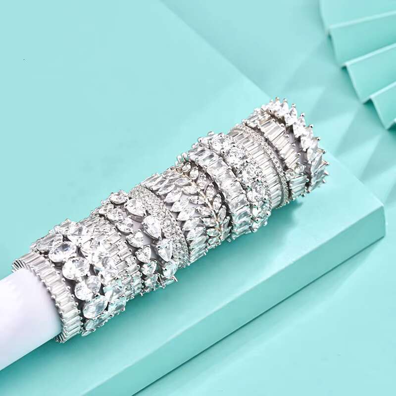 Trendy VVS Moissanite Stone Big Rings S925 Silver Jewelry Iced Hip Hop Bling Diamond Wedding Ring Set for Men Women 2024