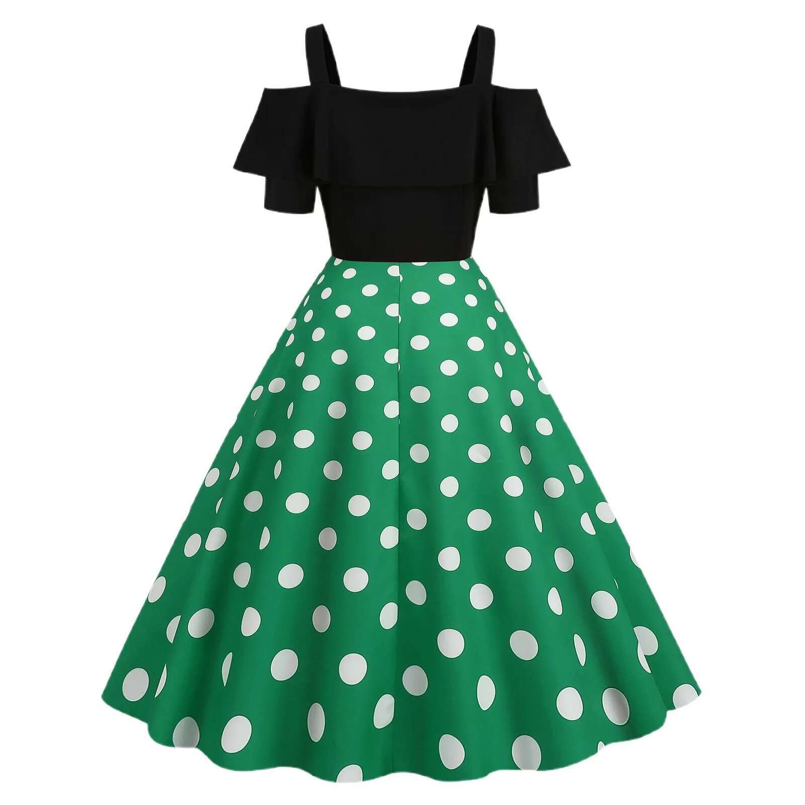 Dongdumaoyi Retro S Rockabilly Party Dress Women Elegant Polka Dot Printed Swing Office Lady Cocktail Evening