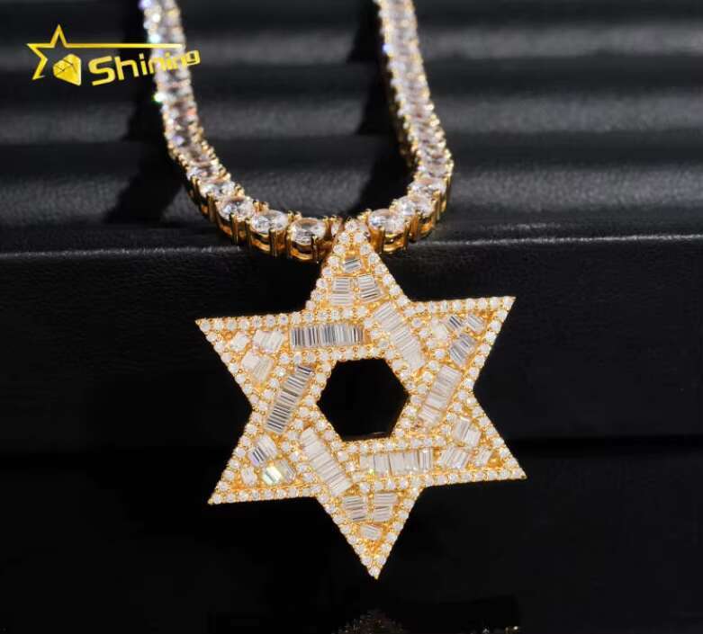 New Design Fine Jewelry Solid 925 Sterling Silver Gold Plating Hip Hop VVS Diamond Necklace Moissanite Iced Out Star Pendant