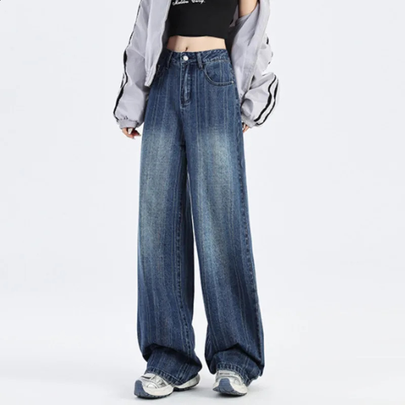 Wxw2847 SpringSummer Retro Long Denim Jeans Loose Wide Leg Mid Waist Boyfriend 250417