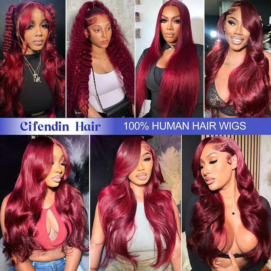 Transparent HD Human Hair Wig 30 40 Inch Body Wave 13X4 Bury Front 13X6 99J Lace Frontal Wigs Perruques Cheveux Humains
