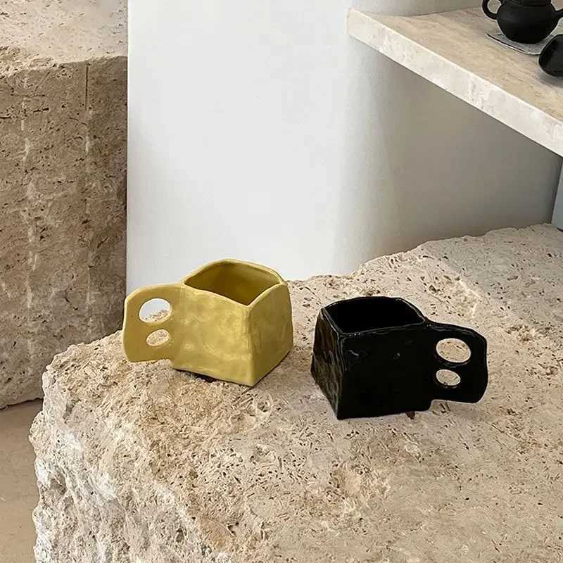 Irregular Creative Mug Handhold Ceramic Square Lovers Water Cup Coffee Cup Small Crowd Nordic Ins Style Y251125