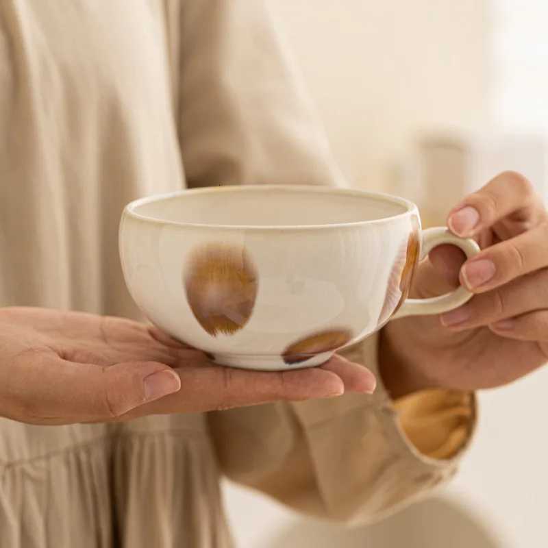 1PC Japanese ceramic coffee cups chestnut soup cups household milk wide-mouthed mugs large capacity Y251125