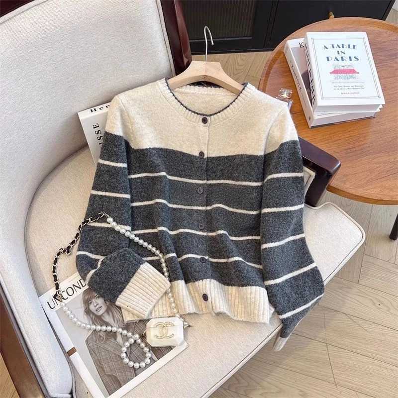 Striped Contrast Button Fashion Cardigan Spring Autumn New Long Sleeve All-match Casual Sweaters Vintage Lazy Women ClothingT251125