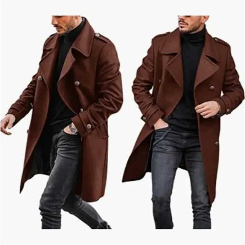 Autumn Winter New Mens Clothing Woolen Coat Double Breasted Warm Padded Jacket Casual Fashion All-MatchingT251125