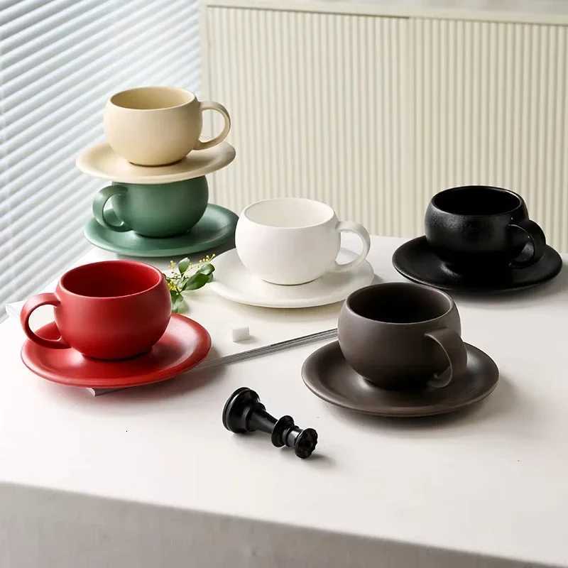 Vintage Egg-shaped Ceramic Coffee Cup And Saucer Set for Home Use - Light Luxury Simple Latte Art Embossed Cappuccino Y251125