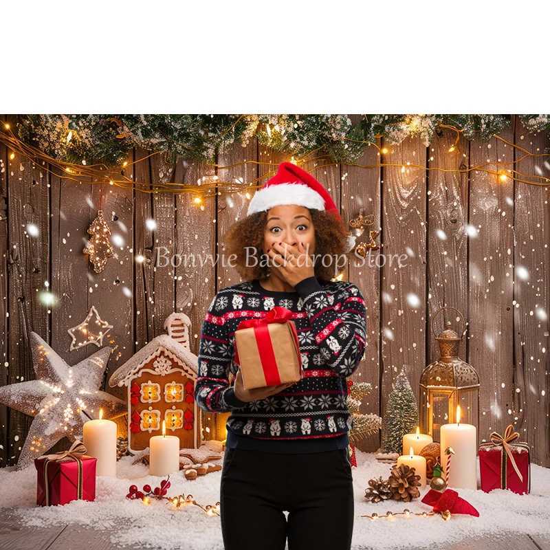 Bonvvie Christmas Backdrop Window Fireplace Xmas Tree Gift Winter Snow Baby Portrait Photography Background Decor Photo StudioM251125