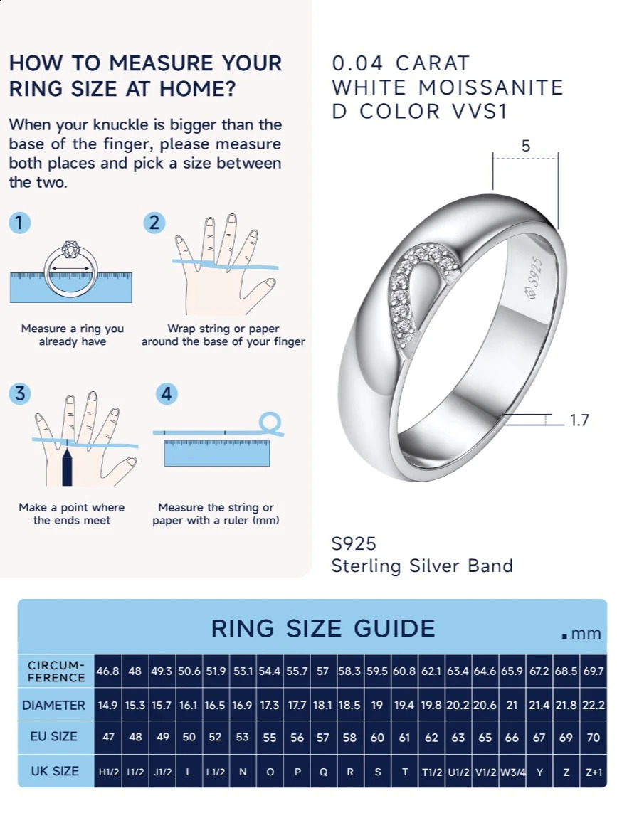 U7 pure silver matching heart-shaped silica couple ring white black gemstone 5mm flat ribbon wedding anniversary unisex ring 250422