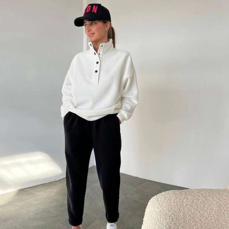 2024 Top New Women's Casual Sports Suit Solid Color Standing Collar Female's Hoodie Sport Pants Two Piece Set
