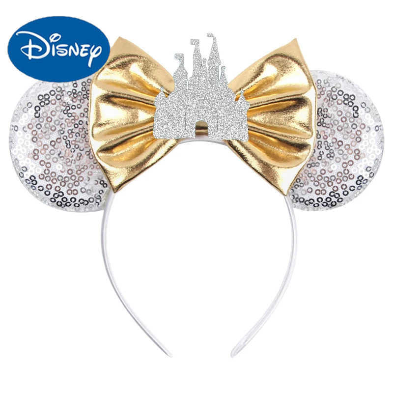 Disney 2023 Shining Castle Mouse Ears Headband Shining Crown 5-inch Bow Girl Princess Party DIY Hair Accessories X250425