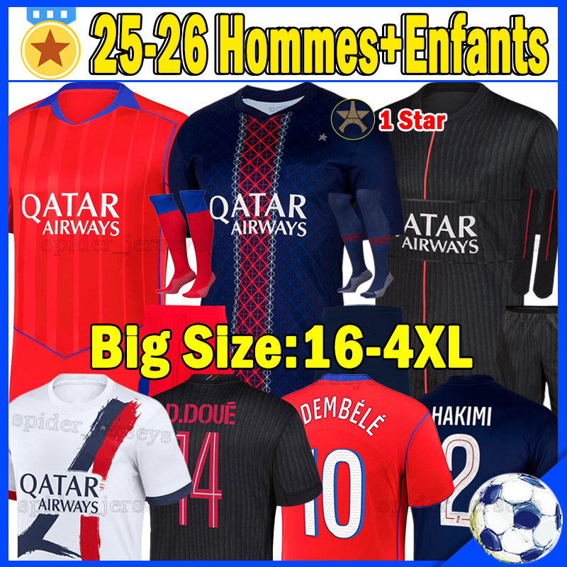 XXXL 4XL 25 26 O.DEMBELE PSGES soccer jerseys Cup D.DOUE JOAO NEVES BARCOLA N.MENDES HAKIMI 2025 2026 goalkeeper CHEVALIER football shirts Player version kids kits sets