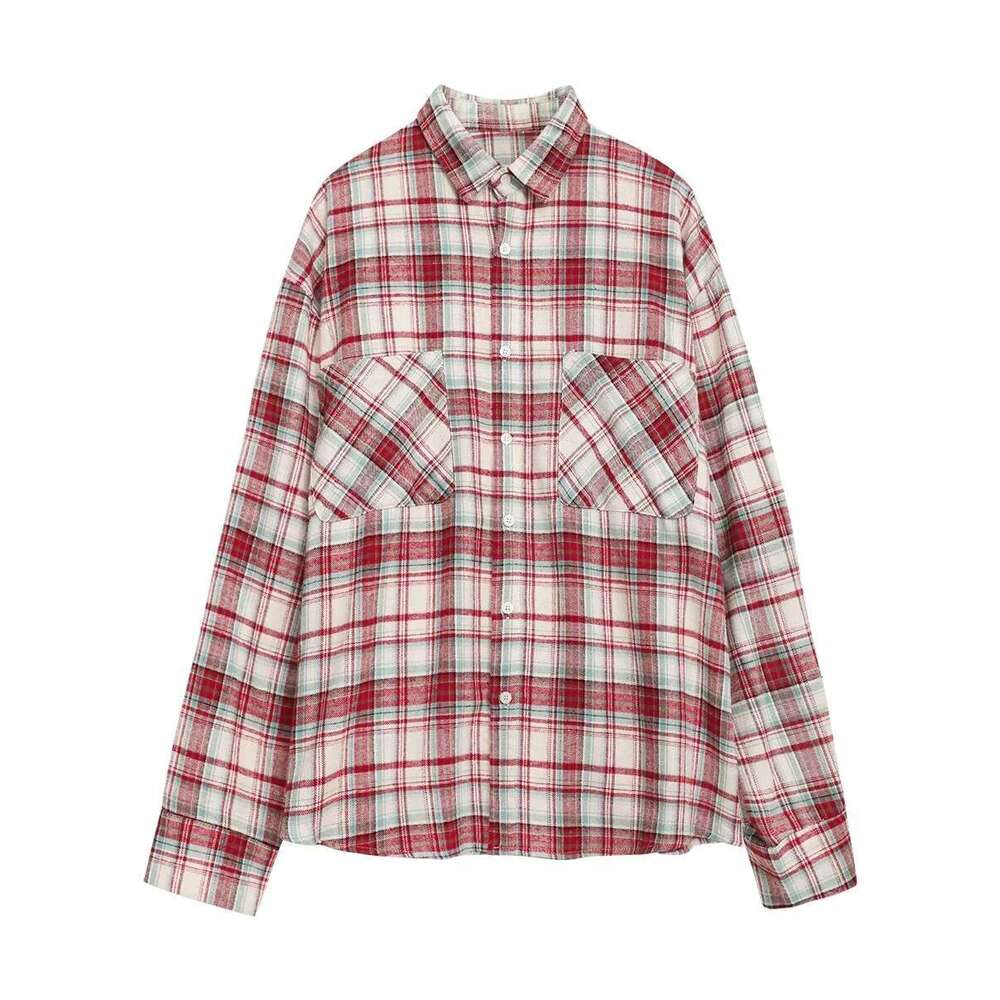 CHIC VEN Women's Cotton Shirt Single Breasted Loose New Retro Color Blocked Grid Female Blouses Autumn Spring 2024